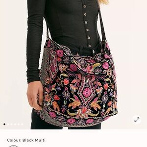 Johnny Was Black Multi Embroidered Tote Shoulder Bag